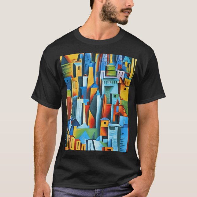 Camiseta Edifícios abstrato Cityscape Arranha-céus Arte T-S (Frente)