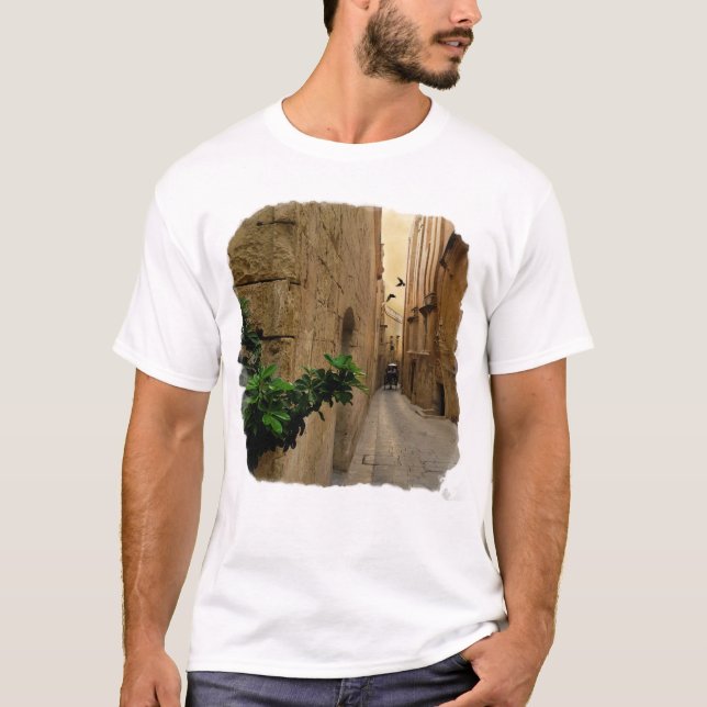 Camiseta Edifícios E Treinadores De Rua Estreita Medieval (Frente)