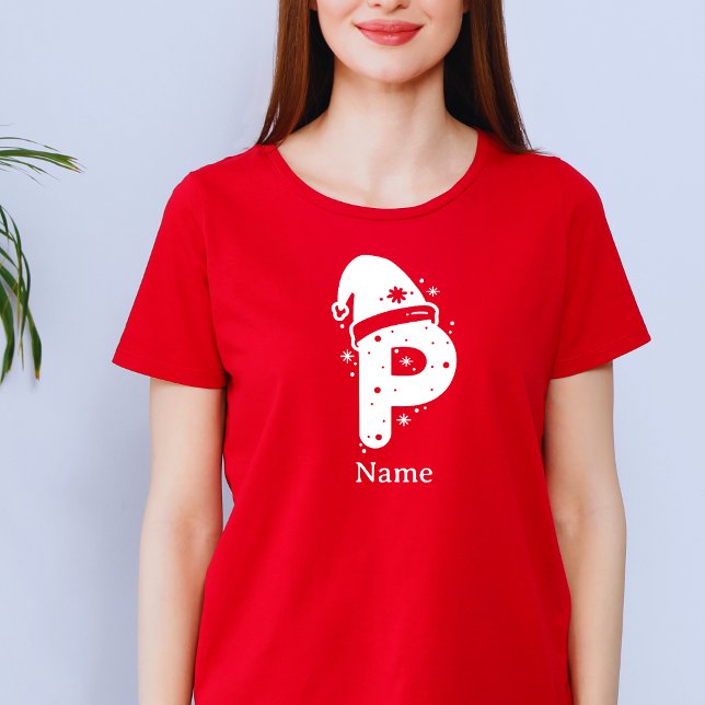Camiseta Editable Color Christmas Monogram Custom Name (Criador carregado)