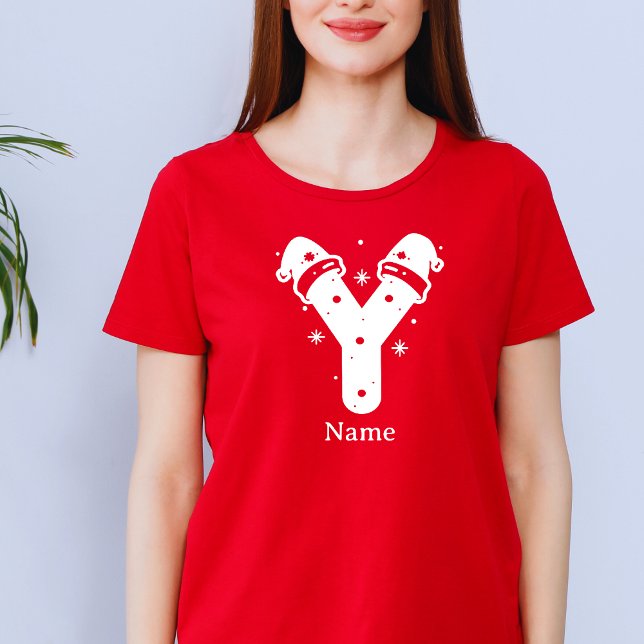 Camiseta Editable Color Christmas Monogram Custom Name (Criador carregado)