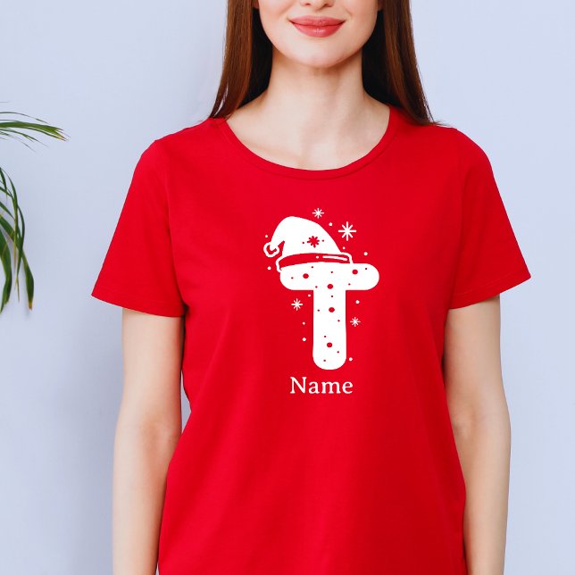 Camiseta Editable Color Christmas Monogram Custom Name (Criador carregado)