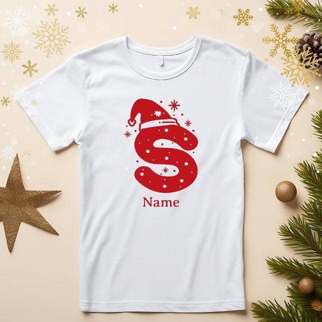 Camiseta Editable Color Christmas Monogram Custom Name (Criador carregado)