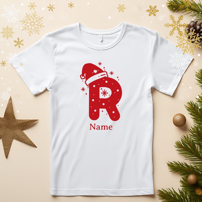 Camiseta Editable Color Christmas Monogram Custom Name (Criador carregado)