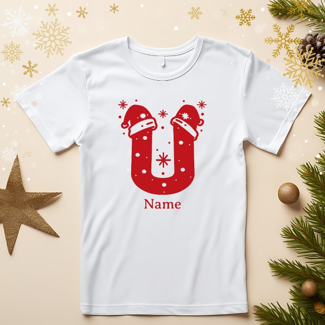 Camiseta Editable Color Christmas Monogram Custom Name (Criador carregado)