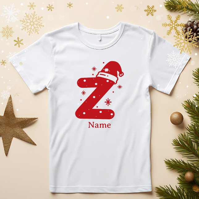 Camiseta Editable Color Christmas Monogram Custom Name (Criador carregado)