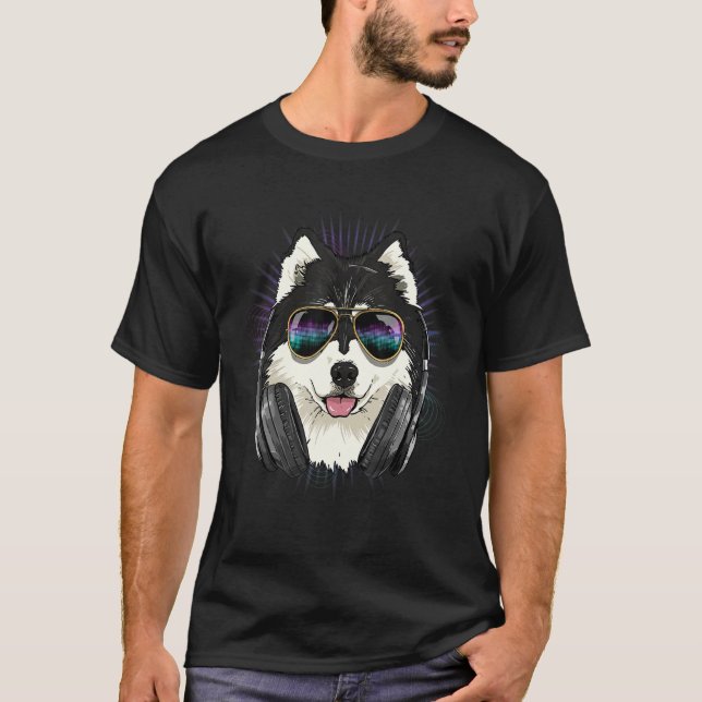 Camiseta EDM House Music DJ Alaskan Malamute Music  Music A (Frente)