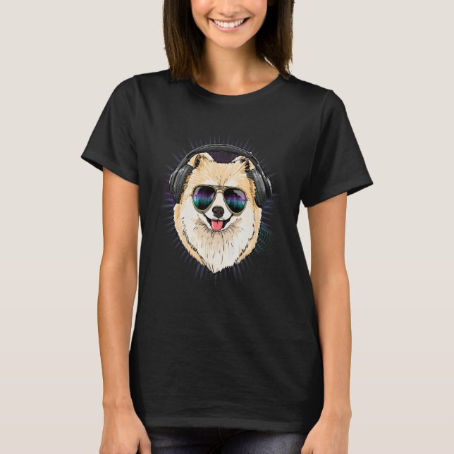 Camiseta EDM House Music DJ Pomeranian Dog Music  Music Art (Frente)