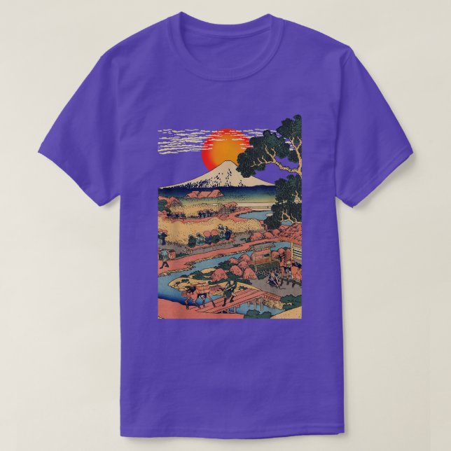 Camiseta , Edo Japan Scenery, Sunset at Mount Fuji Ukiyo  (Frente do Design)