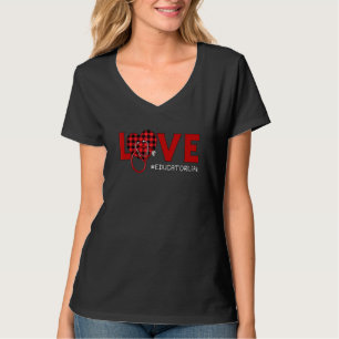 Camiseta Educador Enfermeira Xadrez Vermelho Coração Esteto