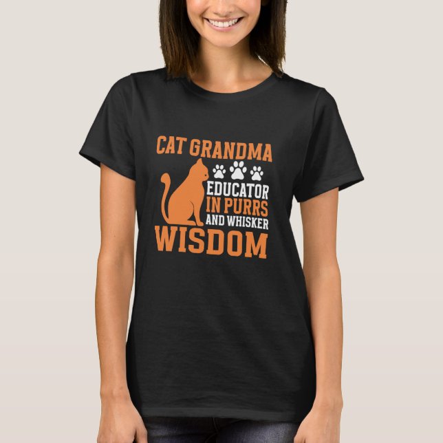Camiseta Educadora em Ronronares e Sabedoria de Bigode Avó  (Frente)