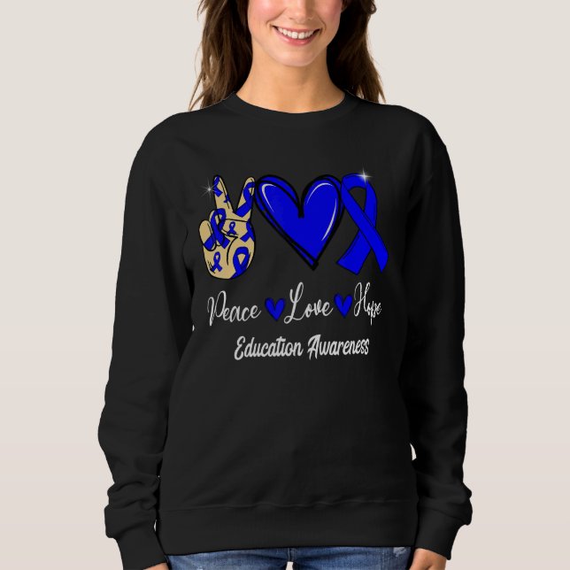 Camiseta Education Awareness Peace Love Hope Blue Ribbon (Frente)