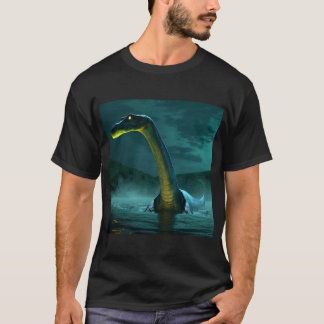 Camiseta Eerie Loch Ness Monster com Olhos Brilhantes à Noi
