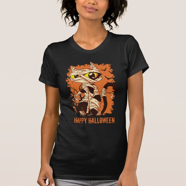 Camiseta Eerie Mummy Cat Happy Halloween (Frente)
