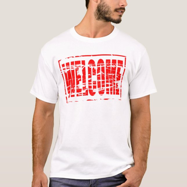 Camiseta Efeito de carimbo de borracha vermelha Bem-vindo (Frente)