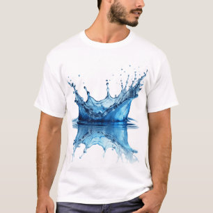 Camiseta Efeito de Salpico de Água Azul Pura