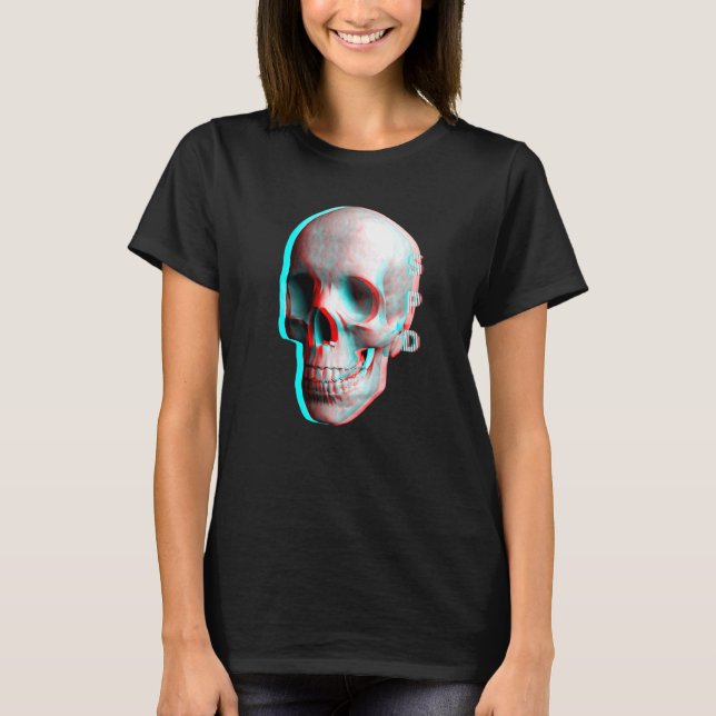 Camiseta Efeito Tridimensional Caveira Azul Vermelho (Frente)