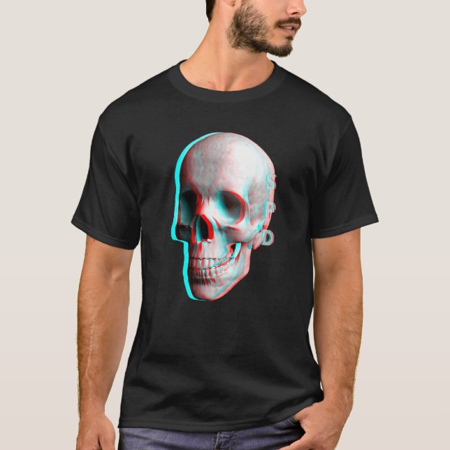 Camiseta Efeito Tridimensional Caveira Azul Vermelho (Frente)