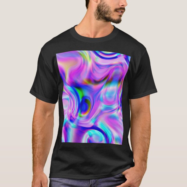 Camiseta Efeitos digitais: padrão de abstrato multicor. (Frente)