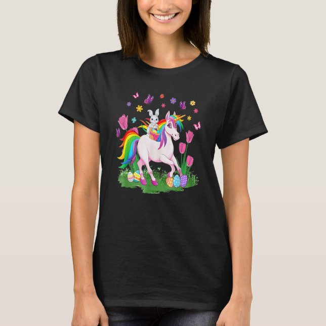 Camiseta Egg Basket Rabbit Riding Unicorn Happy Easter Day  (Frente)