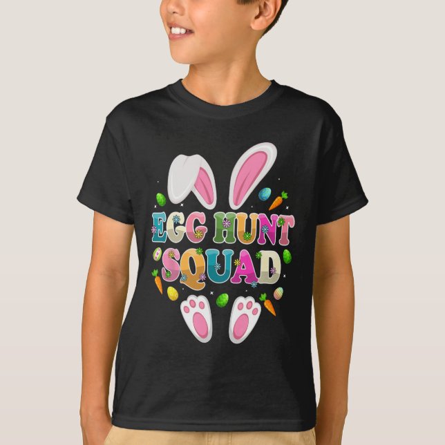 Camiseta Egg Hunt Squad Bunny Happy Easter Day  (Frente)