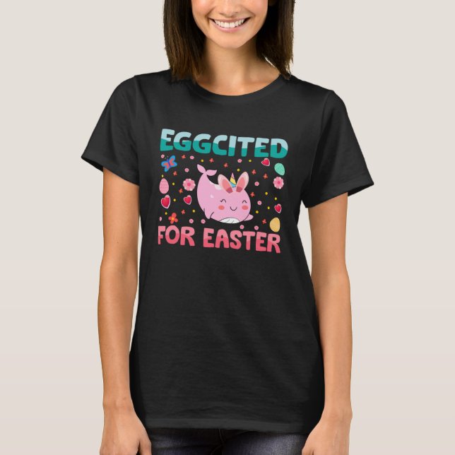 Camiseta Eggcited For Easter Bunny Narwhal Rabbit Kids (Frente)