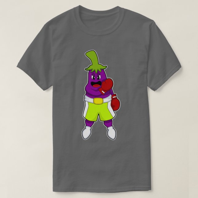 Camiseta Eggplant in Boxing com luvas in a box (Frente do Design)