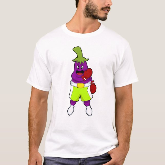 Camiseta Eggplant in Boxing com luvas in a box (Frente)