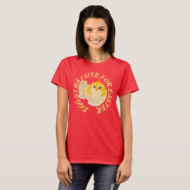 Camiseta EGGSTRA BONITA PARA A PÁSCOA do pintinho páscoa en (Frente Completa)