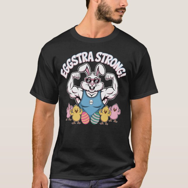 Camiseta Eggstra Strong Easter Bunny Gym Workout (Frente)