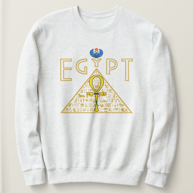 Camiseta Egípcio, Ankh, Pirâmide & Blue Scarab Sweatshirt (Frente do Design)