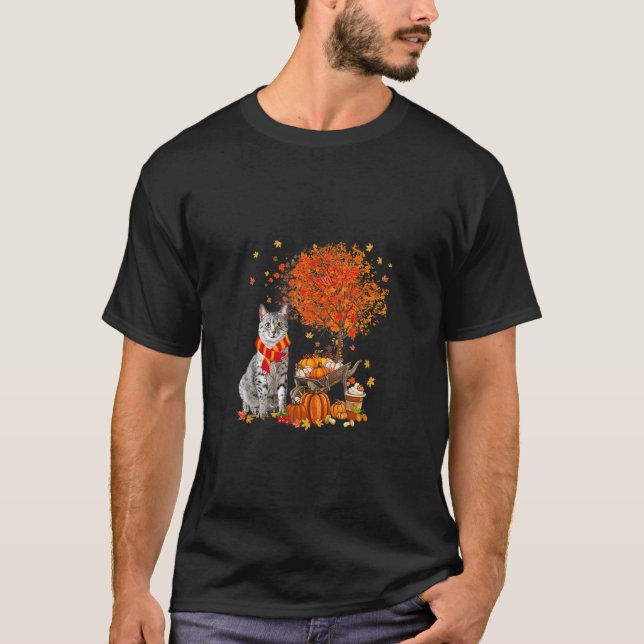 Camiseta Egípcio Mau Cat Ação de Graças Pet de Outono sobre (Frente)