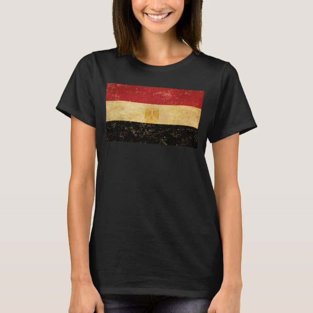 Camiseta Egito: Bandeira Vintage Grunge Negro Mulher (Frente)