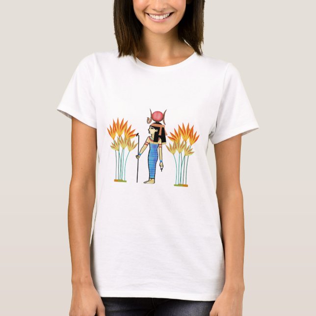 Camiseta Egito: Deusa Hathor do amor à arte egípcia (Frente)