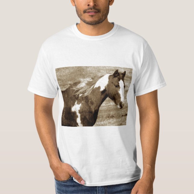 Camiseta Égua de vista antiga da pintura (Frente)