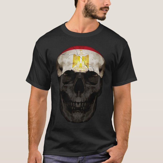 Camiseta Egypt Flag Skull Egyptian Roots Proud Patriotic (Frente)