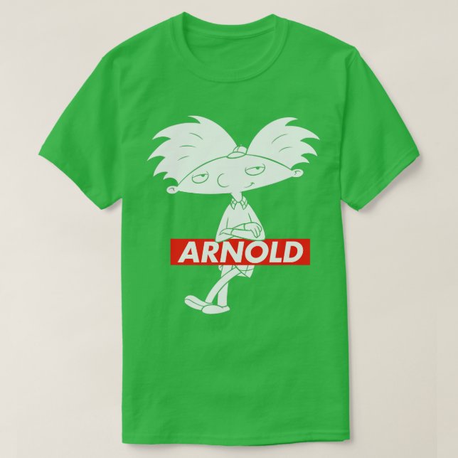 Camiseta Ei Arnold Na Caixa Vermelha Arnold Colocando Com A (Frente do Design)
