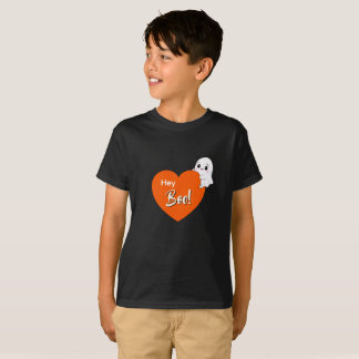 Camiseta Ei Boo Fantasma Fofo Coração Laranja Halloween