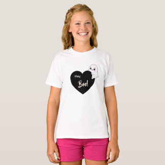 Camiseta Ei Boo Fantasma Fofo Coração Preto Halloween