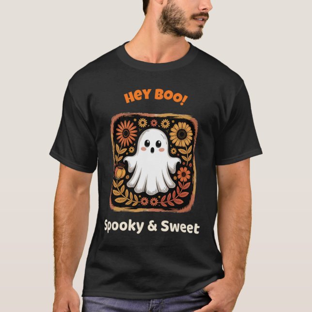 Camiseta Ei, Boo Ghost Retro Halloween Spooky, Fofo (Frente)