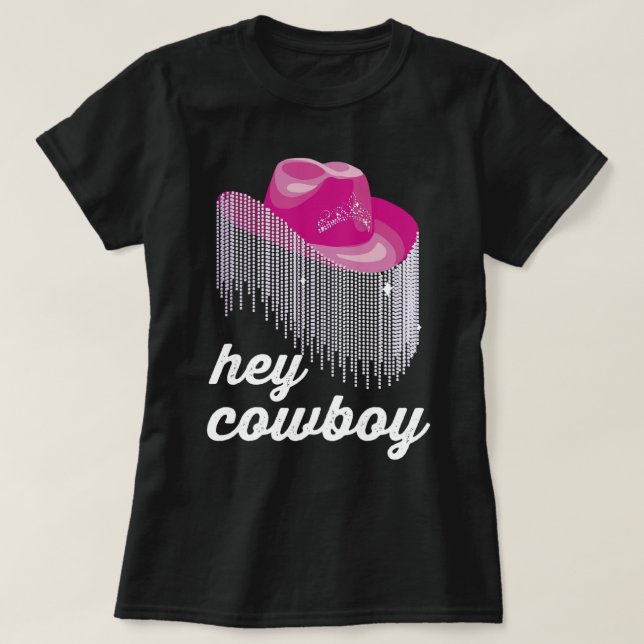 Camiseta Ei Cowboy Engraçado Cowgirl Hat (Frente do Design)