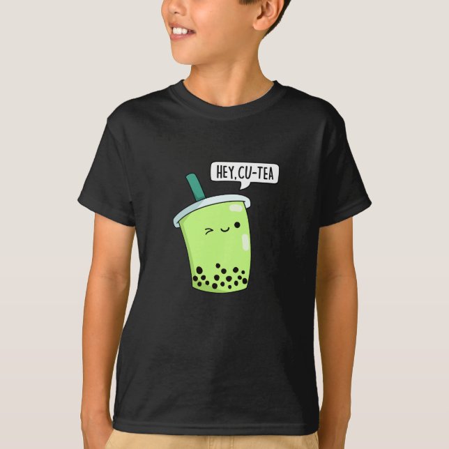 Camiseta Ei Cu-Tea Engraçado Boba Tea Pun Dark BG (Frente)