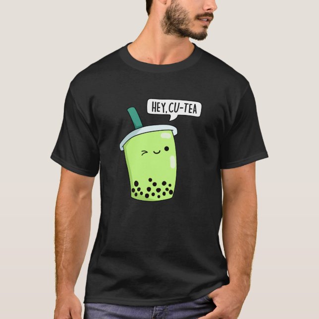 Camiseta Ei Cu-Tea Engraçado Boba Tea Pun Dark BG (Frente)
