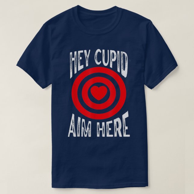 Camiseta Ei Cupido Aim Aqui Solteiro Conscientização Demons (Frente do Design)
