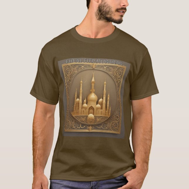 Camiseta Eid Al Fitr Mubarak Da Mesquita Do ouro P (Frente)