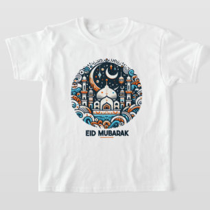 Camiseta Eid Mubarak Decorre Crescente Colorida Arte Mesqui