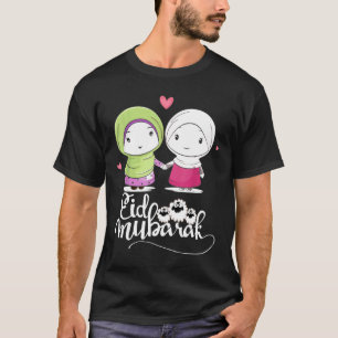 Camiseta Eid Mubarak Hijab Muslim Girls Eid Com Engraçado