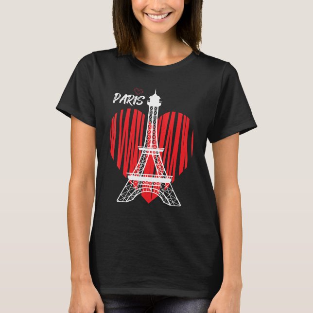 Camiseta Eiffel Tower Heart Love Paris France Souvenir Fren (Frente)