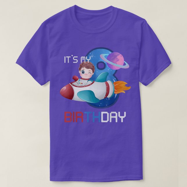 Camiseta Eight Birthday Little Space Lover Boy 8 Years Astr (Frente do Design)