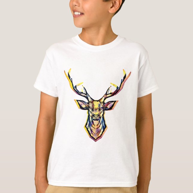 Camiseta Ein Hirschkopf als buntes Bild im Aquarell Stil    (Frente)