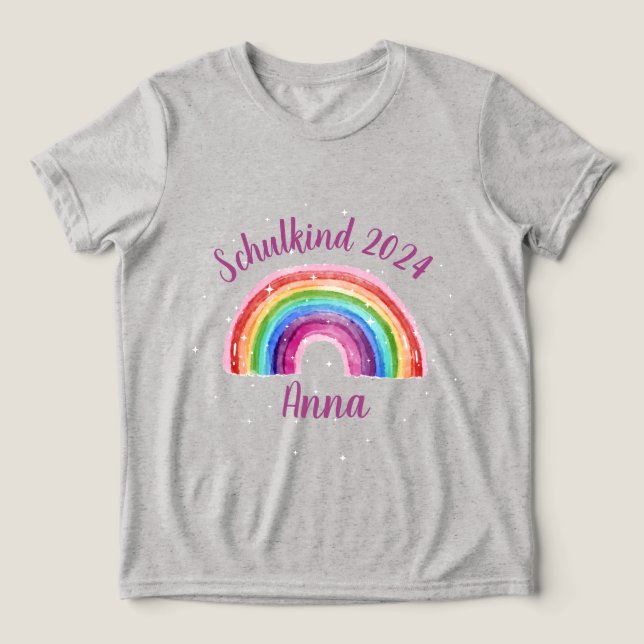 Camiseta Einschulung Schulkind 2026 - Sternchen Regenbogen  (Design frontal)
